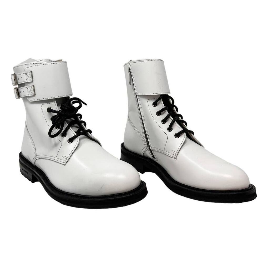 AllSaints Brigade White Leather Combat Buckle Lace Up Ankle Strap Boot EU 36 - Picture 3 of 12